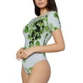 thumbnail image 2 of Haiem Watercolor Green Leaves Women's Crew Neck Short Sleeve Bodysuit Tops Stretchy Slim Basic-X-Large, 2 of 9