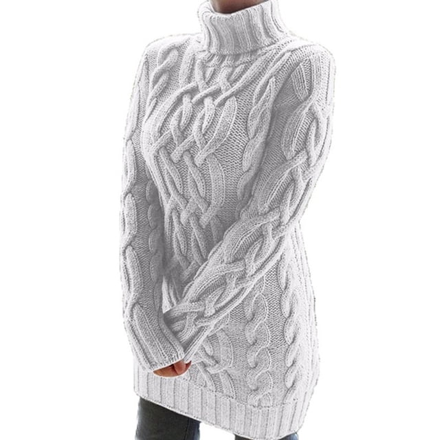 VISgogo Vestido de punto de otoño para mujer, vestido de suéter corto ajustado de cuello alto de manga larga de jacquard torcido de color sólido VISgogo moda