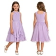 thumbnail image 6 of Yartina Girls Shiny Rhinestones Wedding Bridesmaid Dress V Neck Sleeveless Pleated Party Dress Ball Gowns Lavender 12, 6 of 7