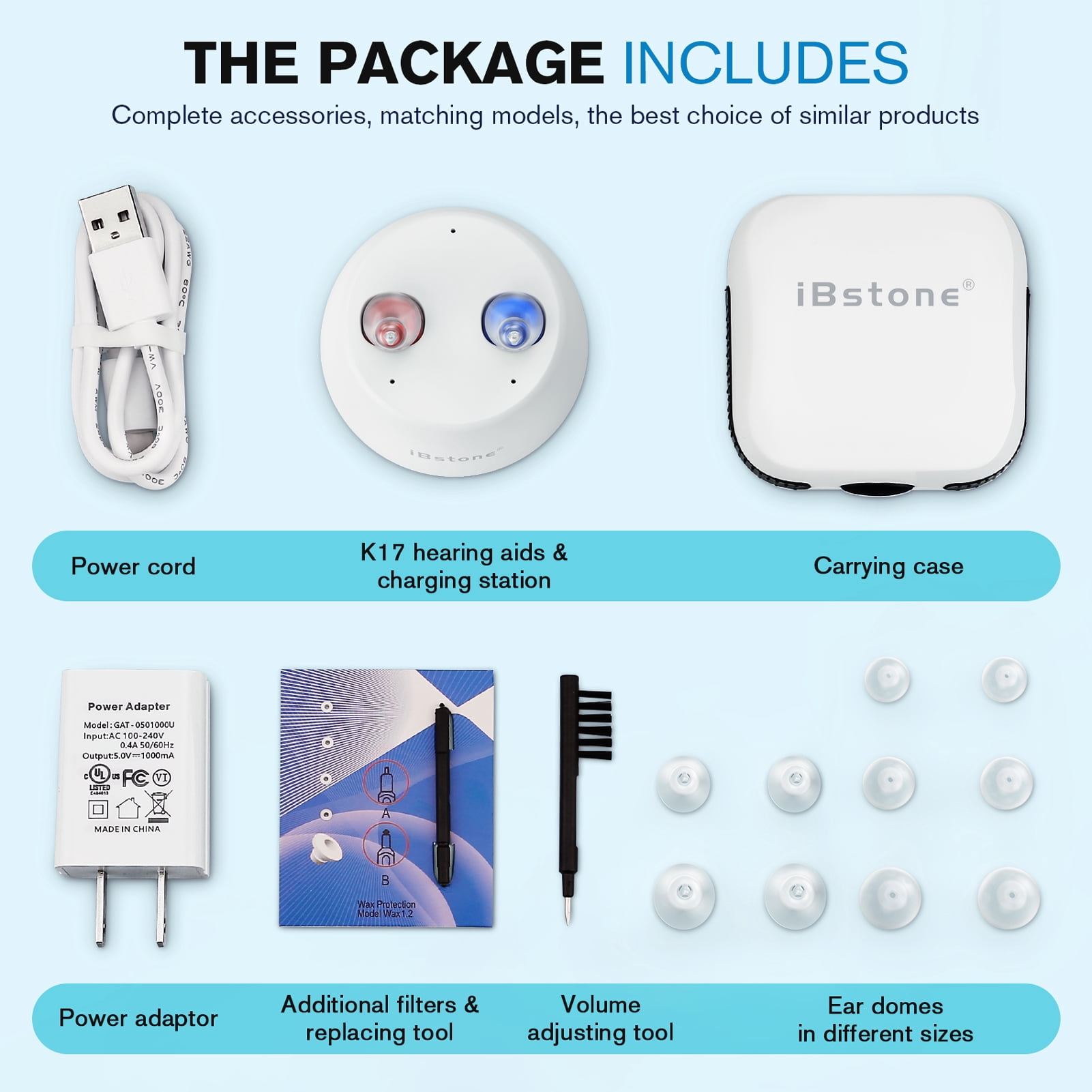 iBstone K17 Rechargeable hearing aids , Completely-in-canal (cic) Mini for Seniors & Adults, Blue & Red, Pair