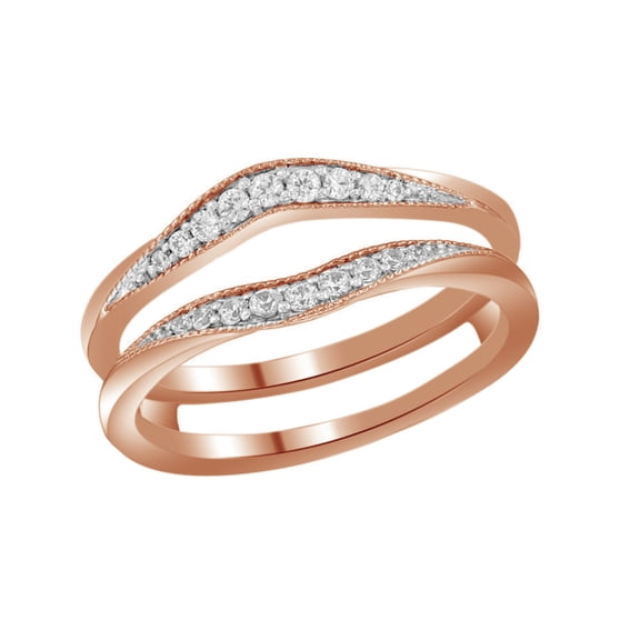 AFFY White Natural Diamond Solitaire Enhancer Guard Ring in 14k Rose Gold (1/5 Cttw)