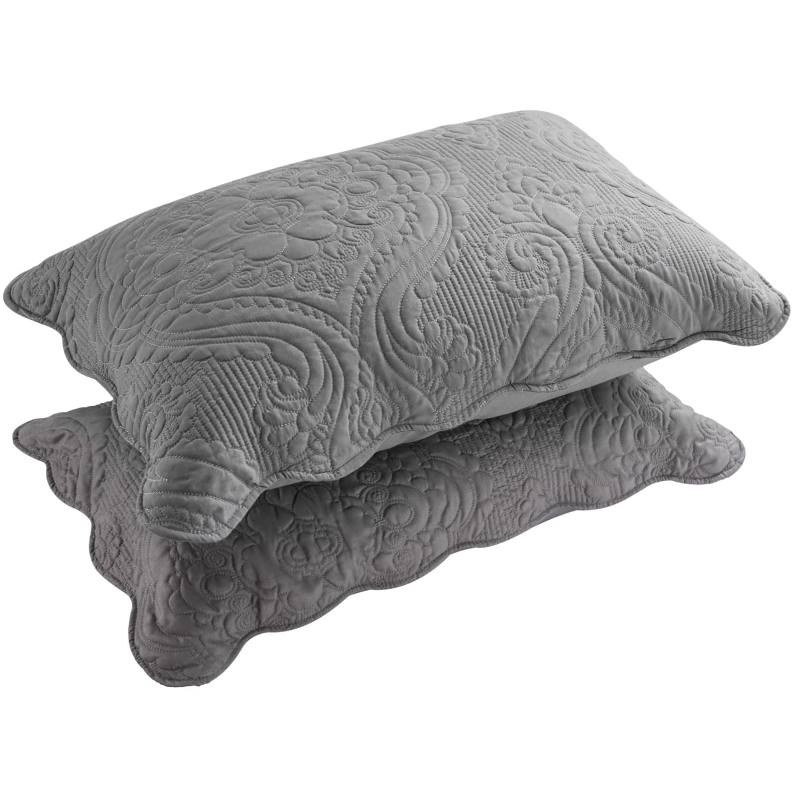 BOSOWOS Quilted Pillow Shams Set of 2 Decorative Microfiber Queen Size Bed Pillow Shams Soft Breathable Pillow Covers with Envelope Closure Grey