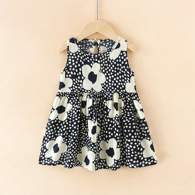 Robe d'Été Petite Fille Robe Ligne A Sans Manches Robe Florale Robe de Cérémonie pour Filles