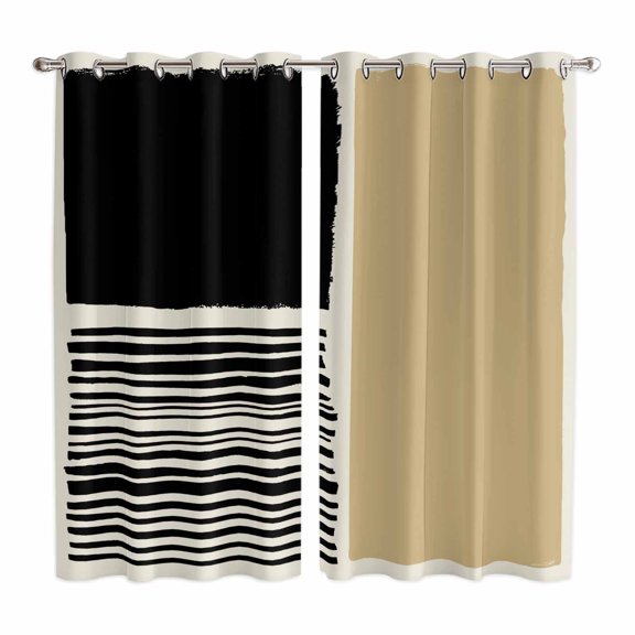 Beige Kitchen Curtains Window Panels, Modern Abstract Art Farmhouse Striped Insulated Window Treatment Curtain, Grommet Curtains for Bedroom/Living Room/Bathroom, 2 Piece 52"Wx84"L