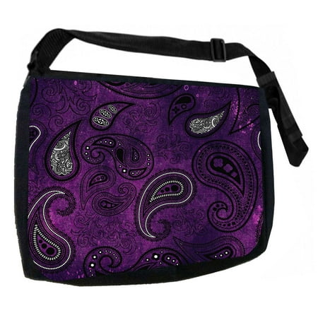 Purple Bandana Style Paisley-Large Black School Shoulder Messenger Bag ...