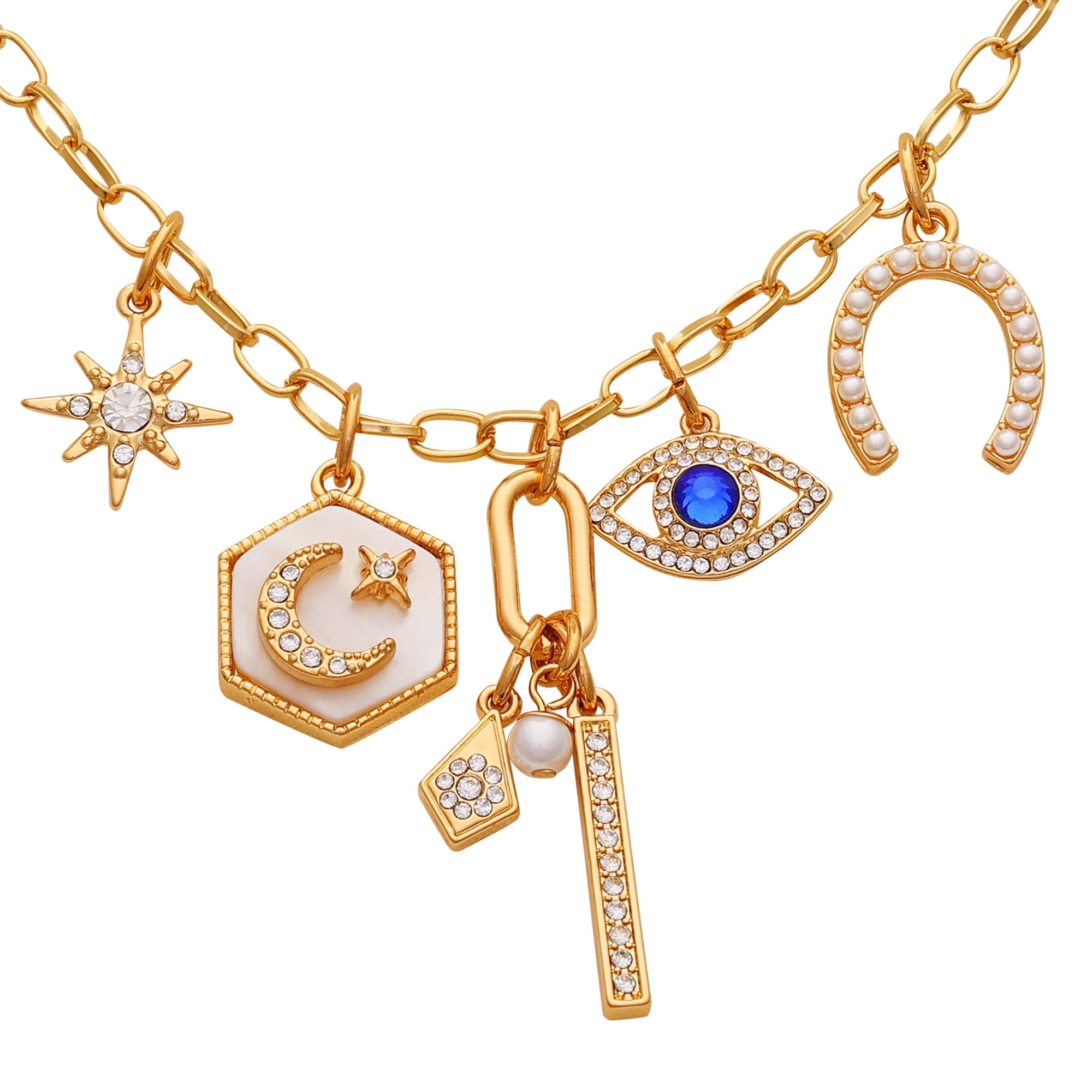 Time and Tru Women's Gold-Tone Interchangeable Luck Theme Charms Necklace.