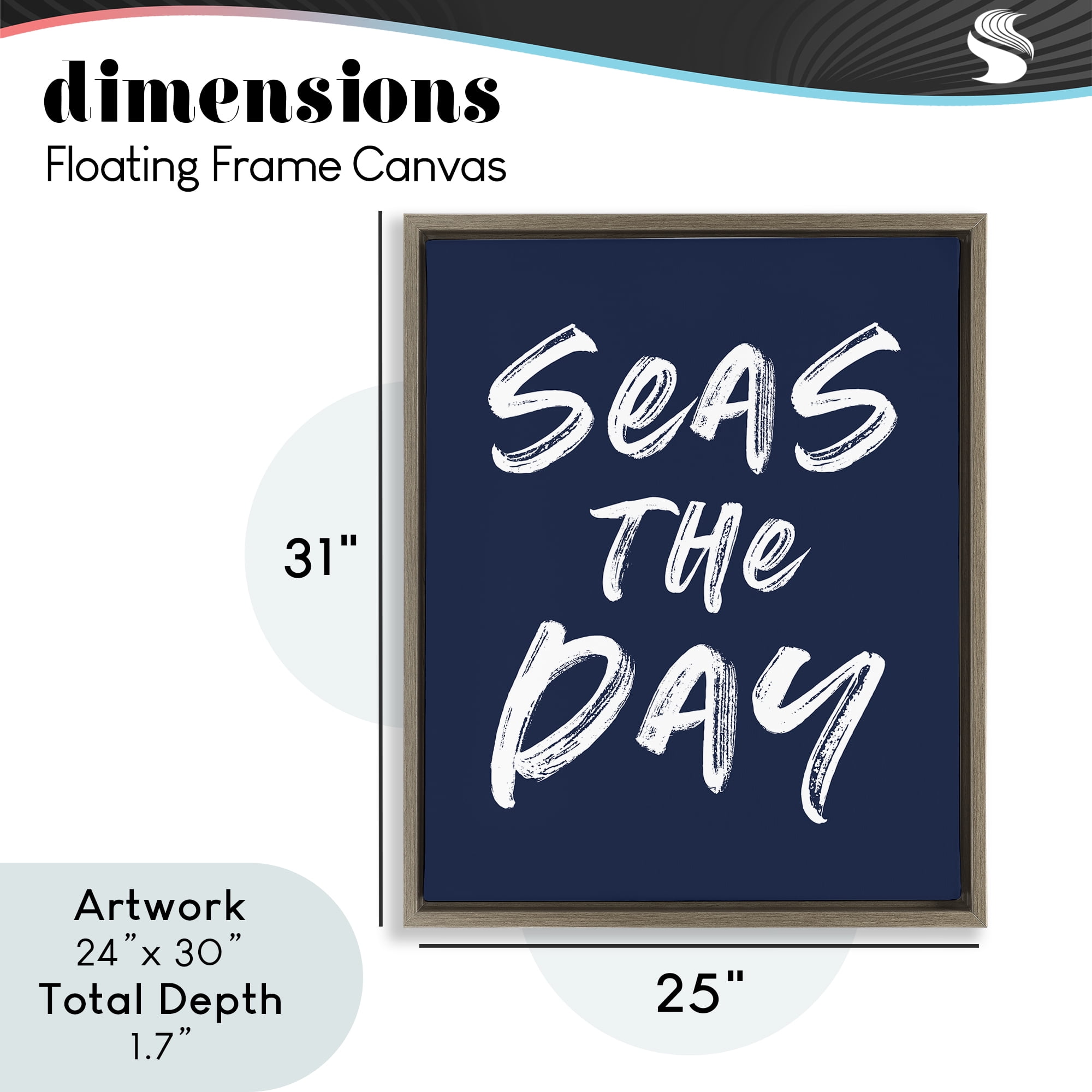 Seas The Day Sentiment Brown Framed Floater Canvas Wall Art, design by Lettered and Lined