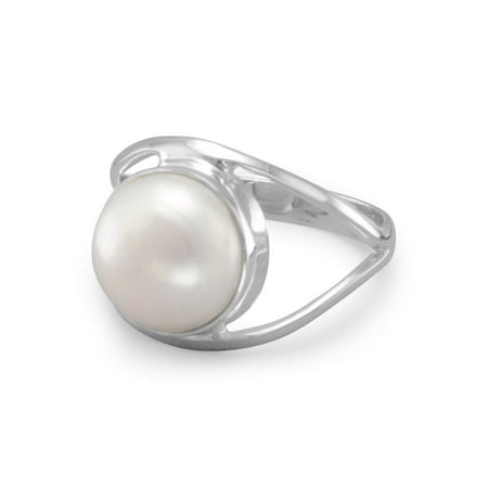 10 Mm Pearl Ring - 10mm Cultured Freshwater Pearl Ring Open Band Design .925 Sterling Silver - Ring Size: 4 to 9