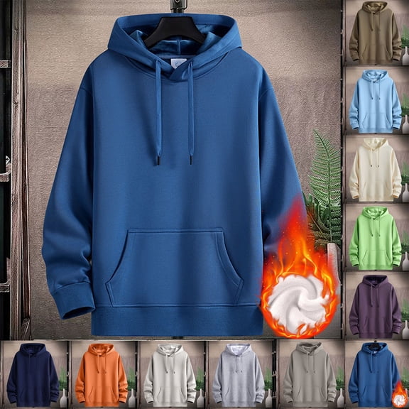 KeShDi Hoodie Zip Up Hoodies Men's Solid Color Long Sleeved Hooded Thick Hoodie Jacket Brown 5X