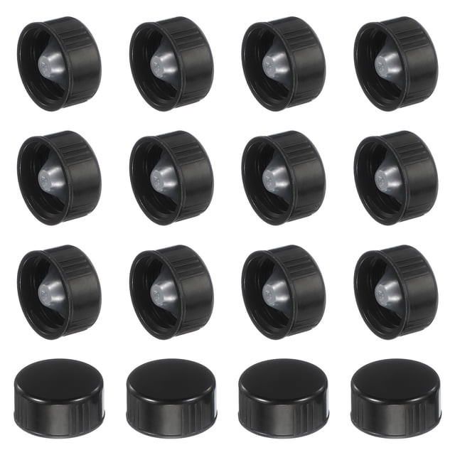 Uxcell 16 Pcs Cubierta de Resina Fenólica, Tapas de Tornillo de Sello de Polímero de 22 mm, Tapas de Repuesto de Plástico para Botellas de Químicos, Alimentos, Cosméticos, Negras