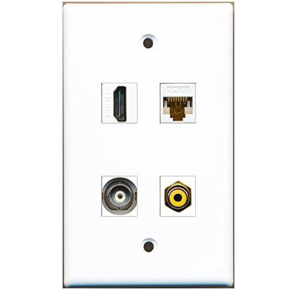 RiteAV - 1 Port HDMI 1 Port RCA Yellow 1 Port BNC 1 Port Cat6 Ethernet White Wall Plate