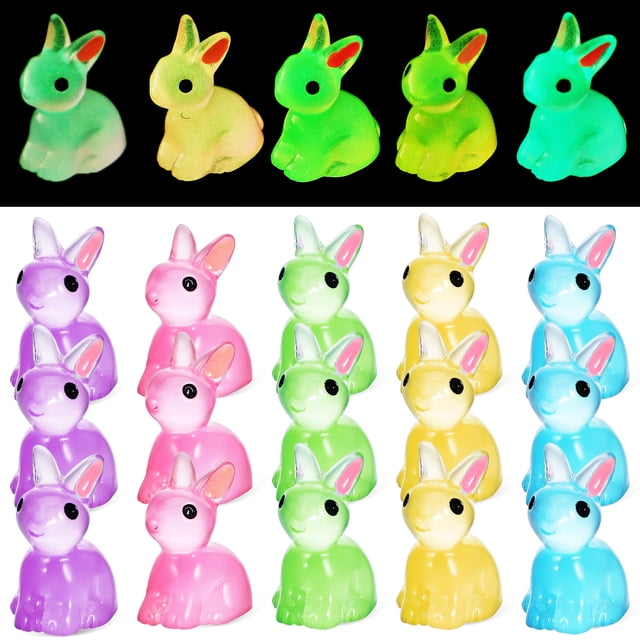 100 Uds Mini figuritas de conejos que brillan en la oscuridad figuritas de animales pequeñas decoraciones de conejitos figuritas de conejo de escritorio miniaturas de resina