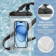 Waterproof Phone Pouch, Universal Underwater Phone Case with Lanyard for Beach Swimming Travel - Black