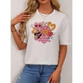 thumbnail image 1 of T-Shirt Femme Saint-Valentin 1 Pce, Col Rond Décontracté, Haut en Polyester avec Imprimé Floral, Manches Courtes, Coupe Régulière, pour Printemps/été Fête des Pères, Fête des Mères, Nouvel An, Festival du Printemps, Saint-Valentin, 1 of 7