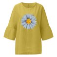 thumbnail image 3 of Hauts d'Été pour Femmes 2023 Femmes Été Aguichant Imprimé Régulier à Boutons Manches Trois Quarts Col Rond Bohémien T-Shirt Grande Taille pour Femmes, 3 of 4