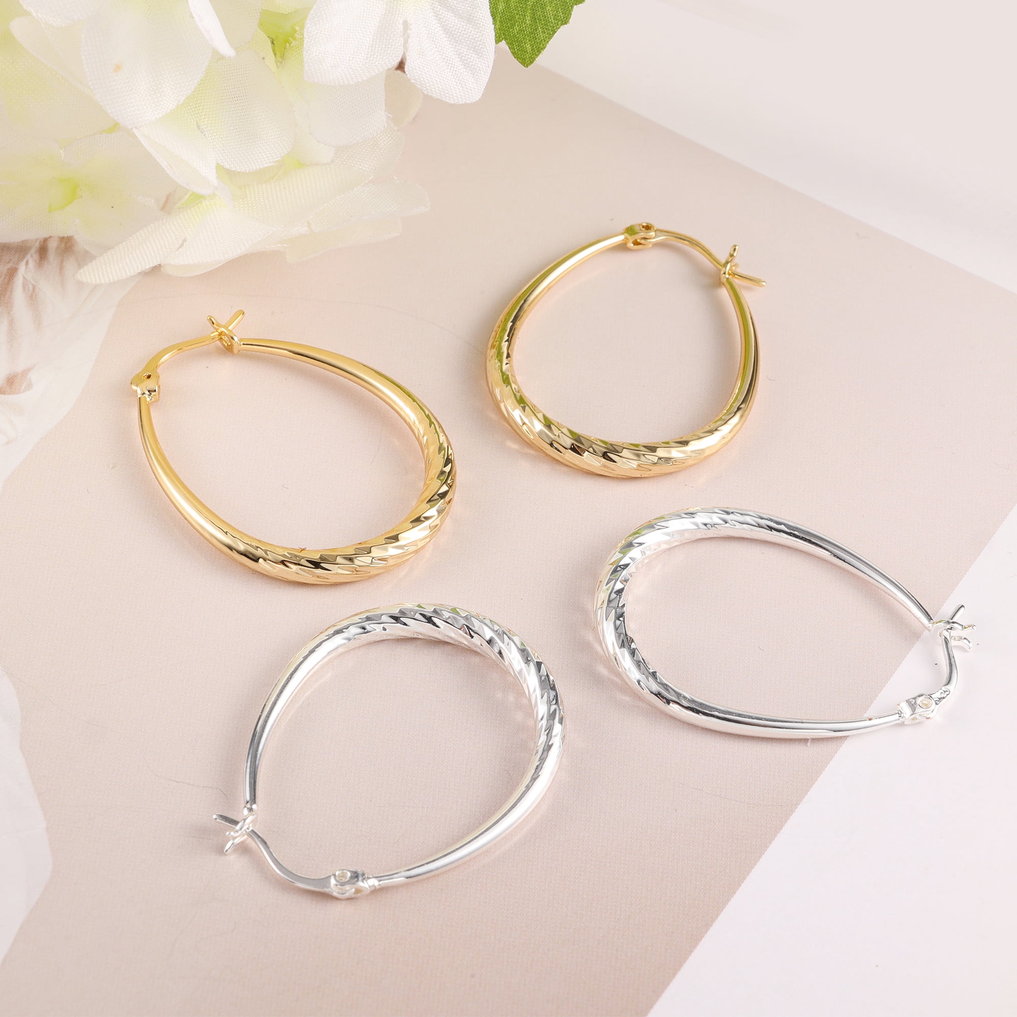 Alexcraft Silver Oval Hoop Earrings Hypoallergenic 14K Gold Plated Sterling Silver Lightweight Oval Hoop Earrings for Women