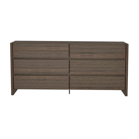 JERFIT 72 Inch 6-Drawer Double Dresser, Walnut Brown Bedroom Chest, Modern Wood Grain Storage Cabinet for Bedroom, Living Room
