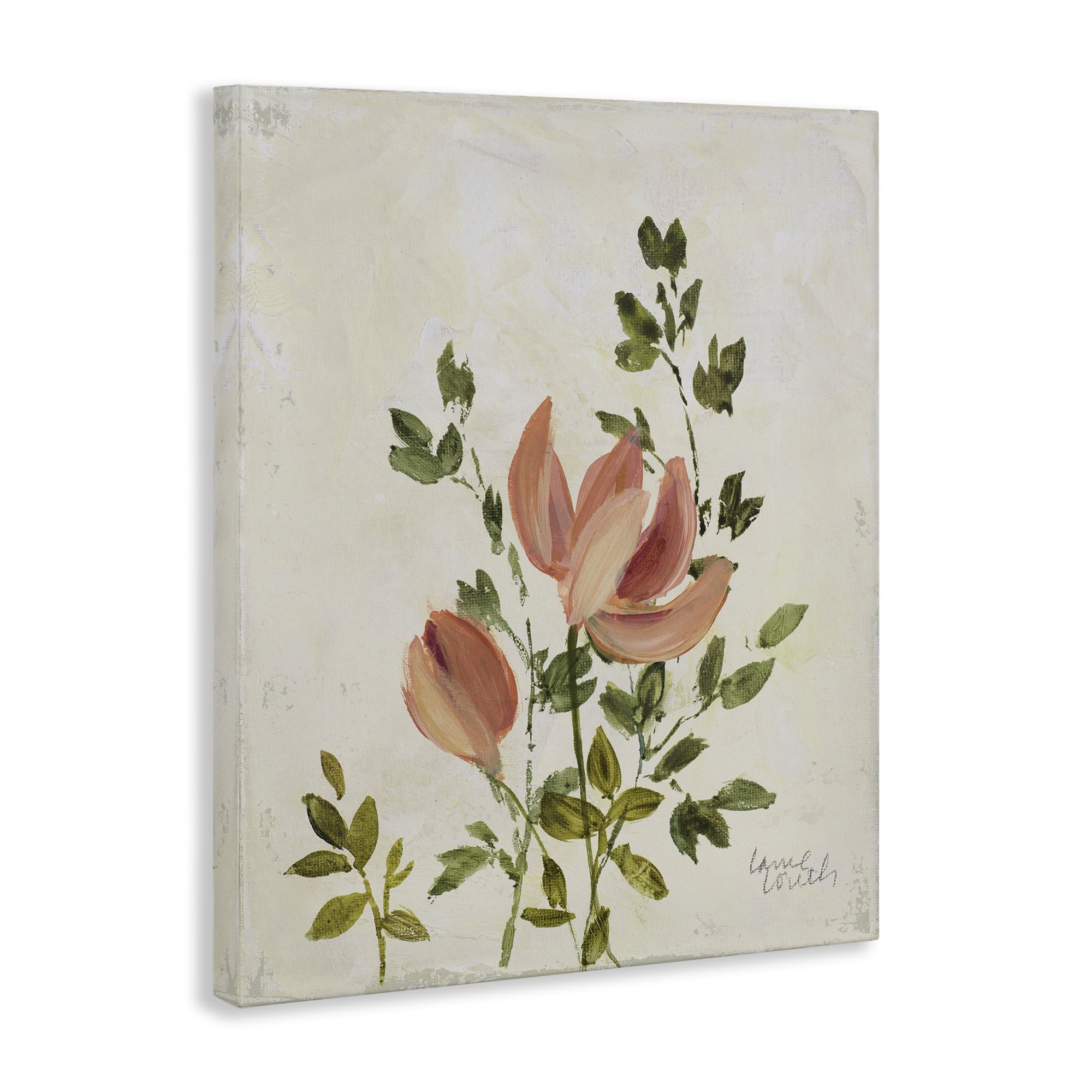 Stupell Industries Pink Florals Vintage Leaves Floral & Botanical Painting Wrapped Canvas Art Print Wall Art, 30 x 40