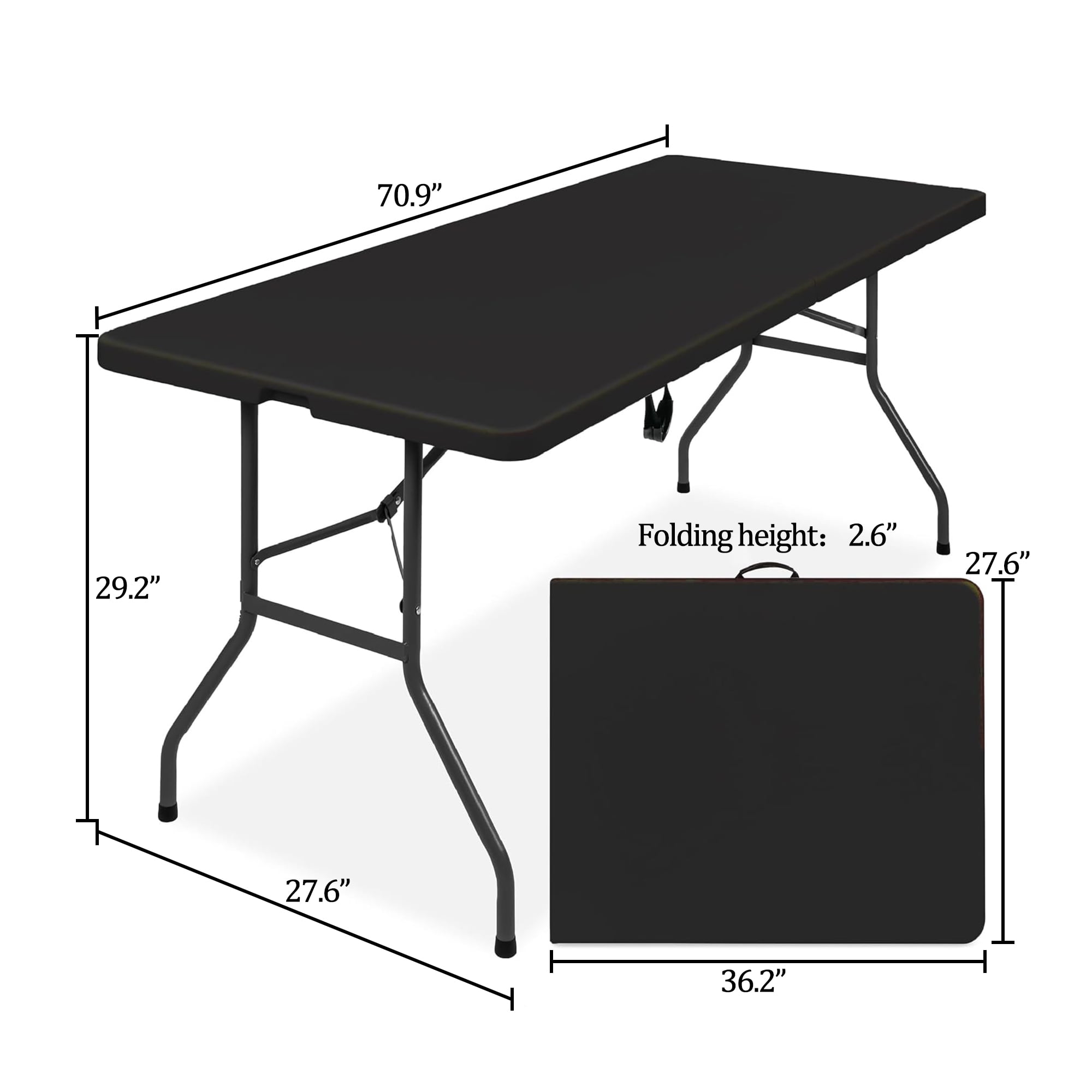 Leumius 5 Piece Folding Table and Chairs,Outdoor Indoor 6 Foot Folding Table and 4 Folding Chairs,Activity Table and Chairs Set,Black