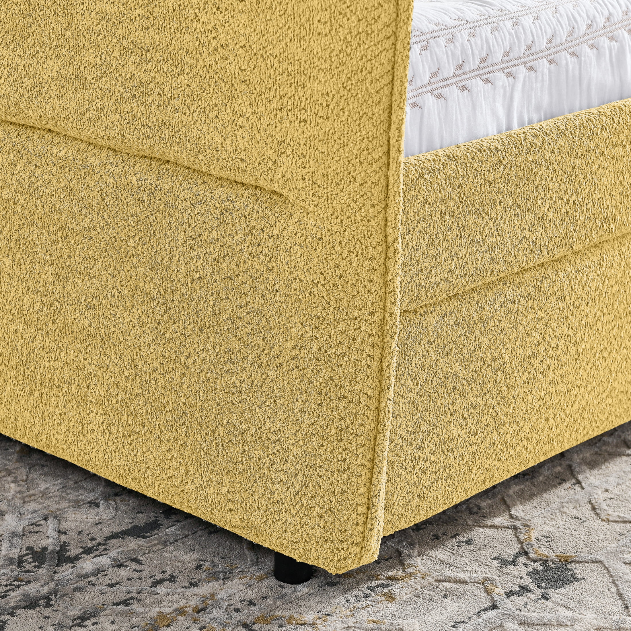 Noble House Zenton Queen Size Boucle Daybed, Upholstered Tufted Sofa Bed Frame with Under-Bed Storage Drawers, Yelllow