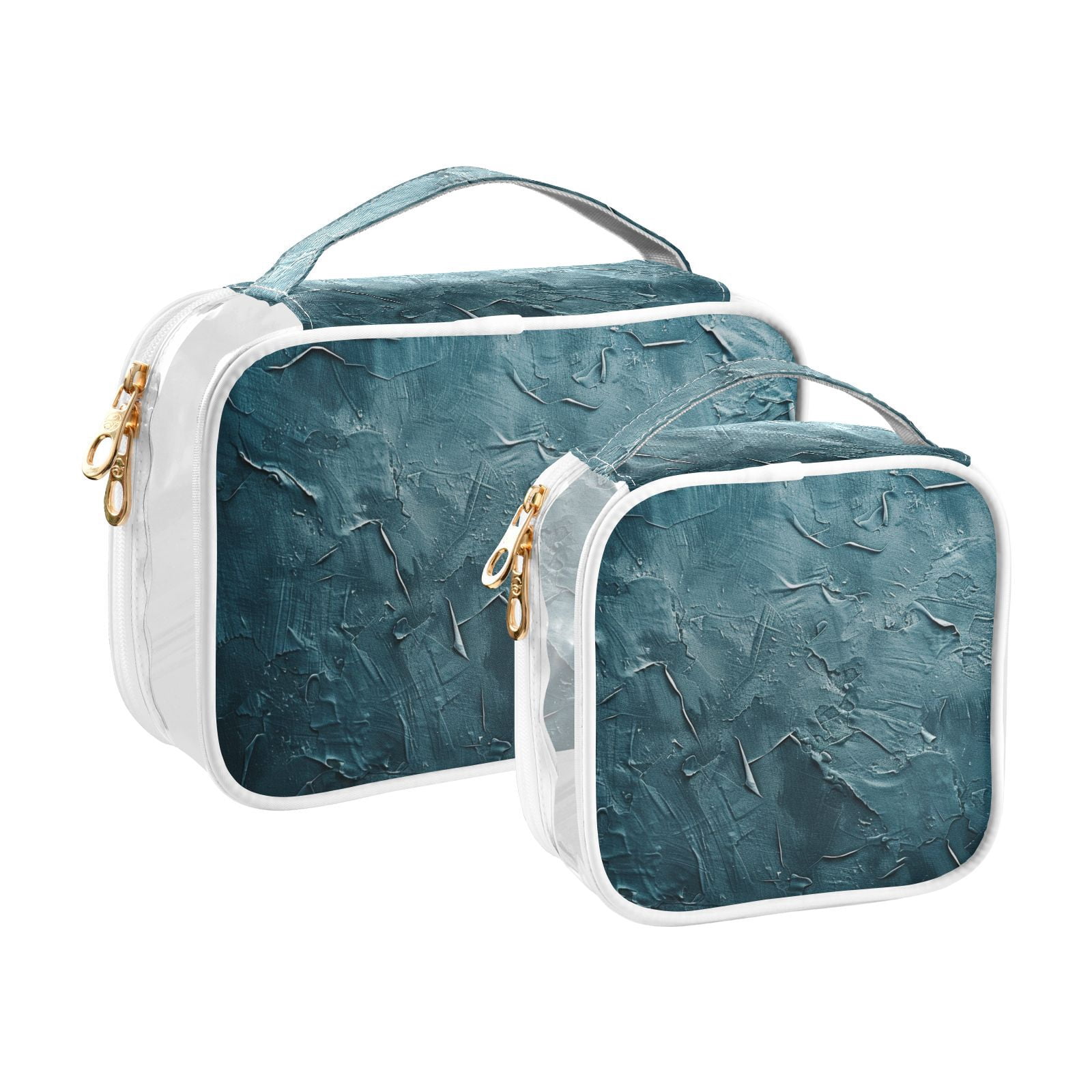 Clear Makeup Bags with Handle Large Opening 2 Pack Set Toiletry Bag Quart Size Bag, for Women Man Traveling Travel Essentials, Toiletries and Other. Dark Blue Oil Pattern