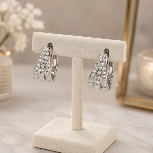 2ct Round Cut Simulated White Diamond Huggie Hoop Earrings 14K White Gold Plated