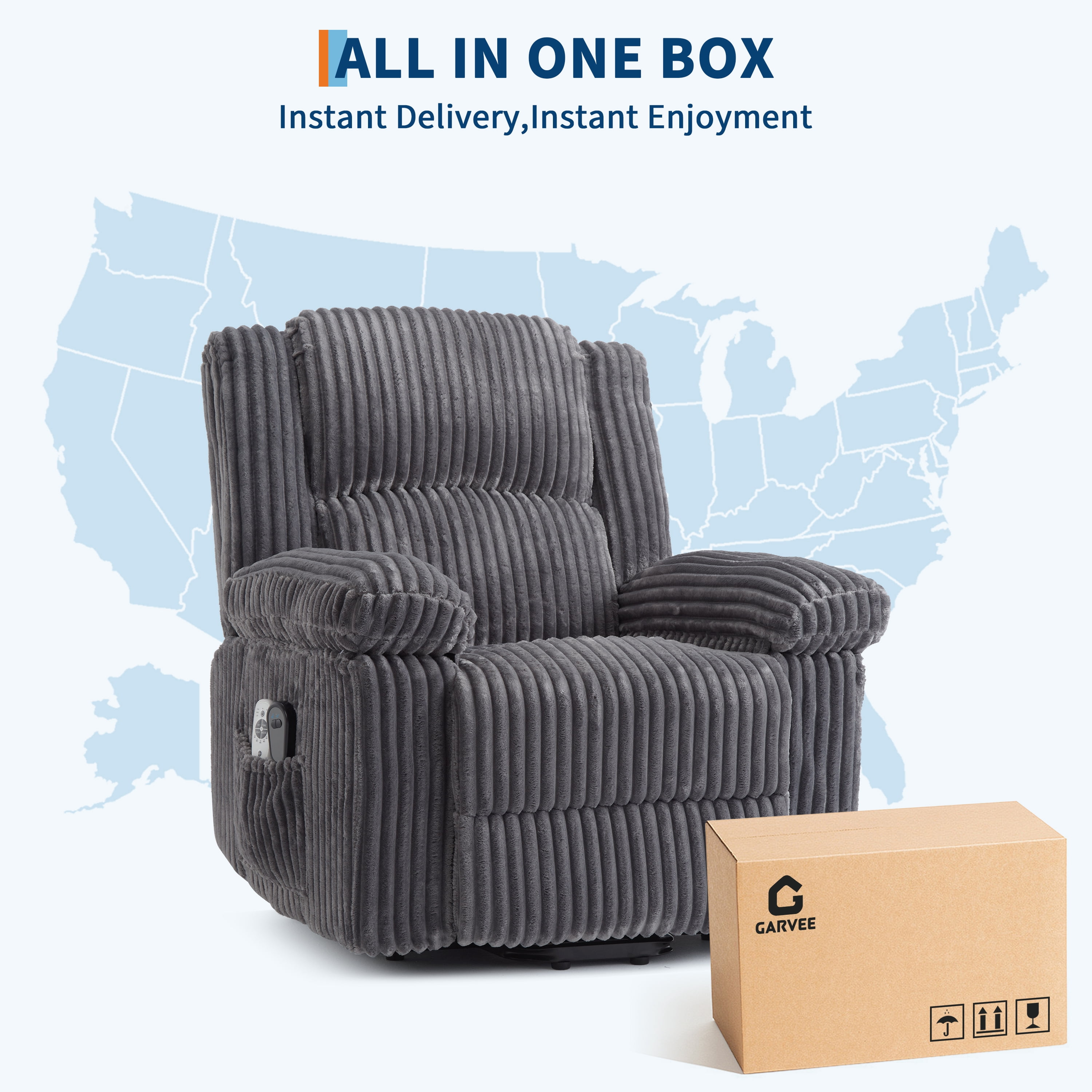 Garvee Electric Power Lift Recliner Chair Sofa with Massage and Heat,4 Positions,Side Pockets,Dark Gray