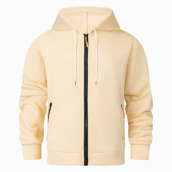 felwors Hoodies for Men Full-Zip Fleece Hooded Jacket with Pockets Long Sleeve Lightweight Sweatshirt Athletic Fall Outfits Khaki for Size M