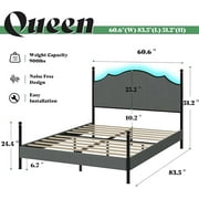 Papajet Upholstered Queen Size Bed Frame with 51.2 LED Headboard & Wood Slats, Dark Grey
