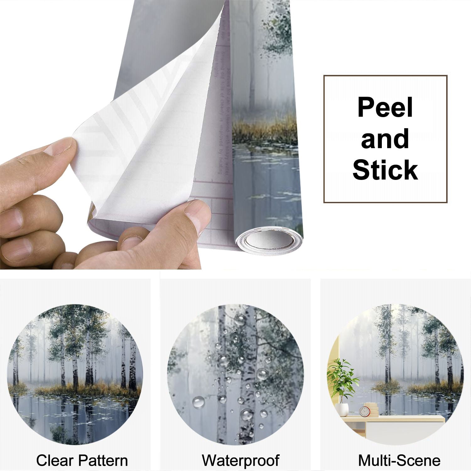 Peel and Stick Wallpaper Birch Trees Abstract Forest Branches Landscape Colorful Nature Modern Modern Art Wall Mural Decor Self Adhesive and Removable 69in x 98in