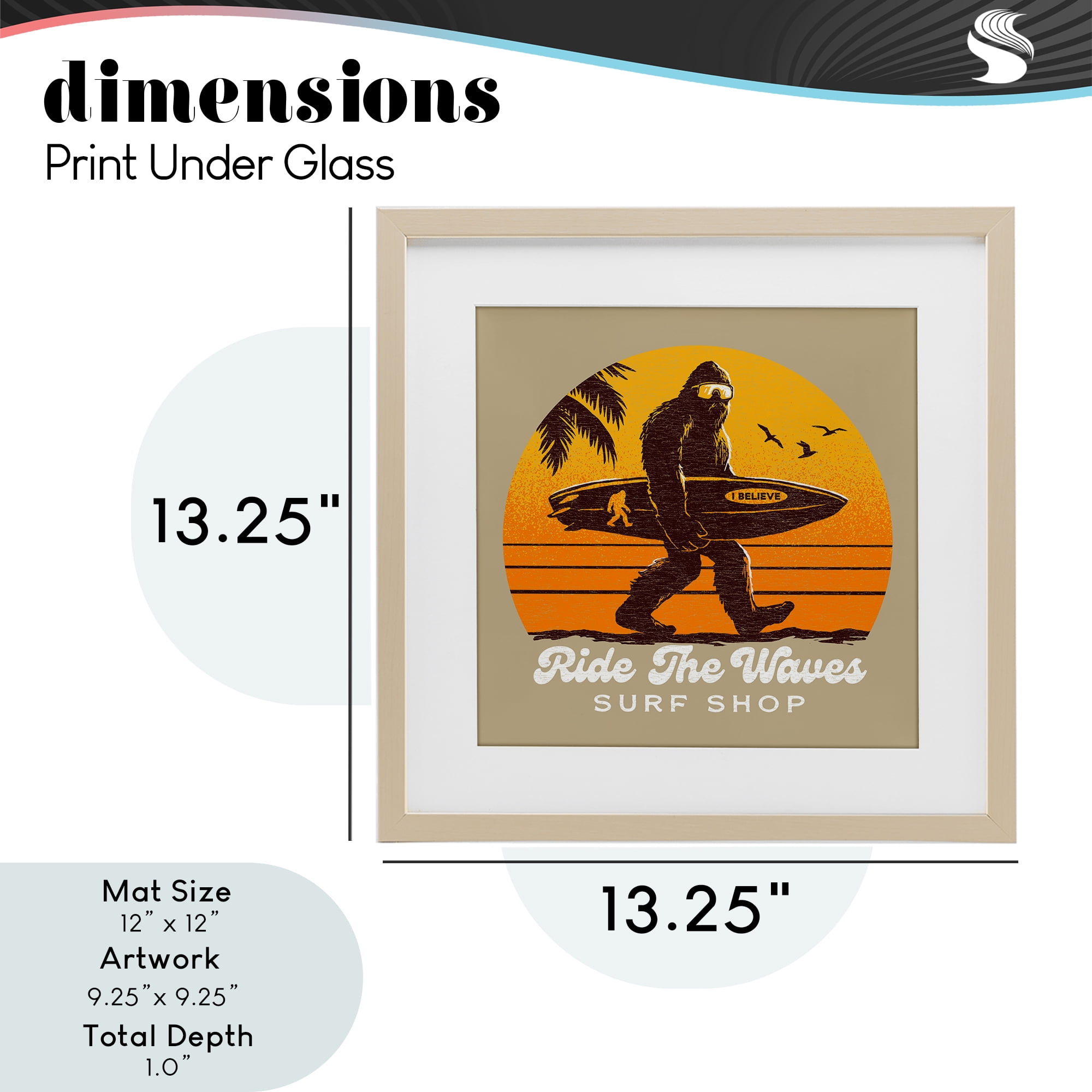 Ride The Waves Surf Shop Birch Framed Print Under Glass, design by Jedco Brands Inc.