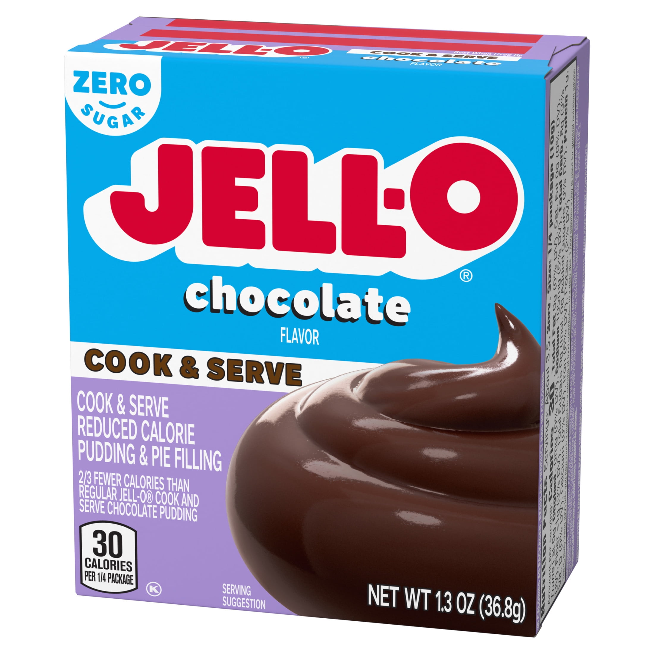 Jell O Zero Sugar Chocolate Pudding Pie Filling Mix Cook Serve Reduced Calorie 1.3 oz Box Walmart