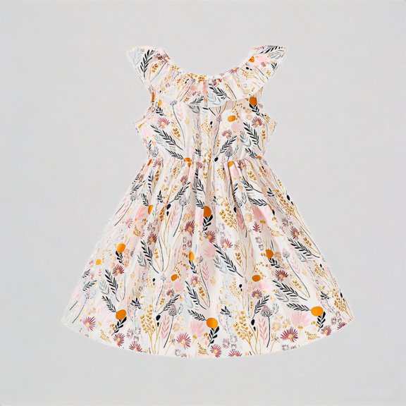 REDARER Toddler Girls' Watercolor Floral Flutter Sleeve Dress with Smocked Waist Summer Beach Sundress,3-4 Years