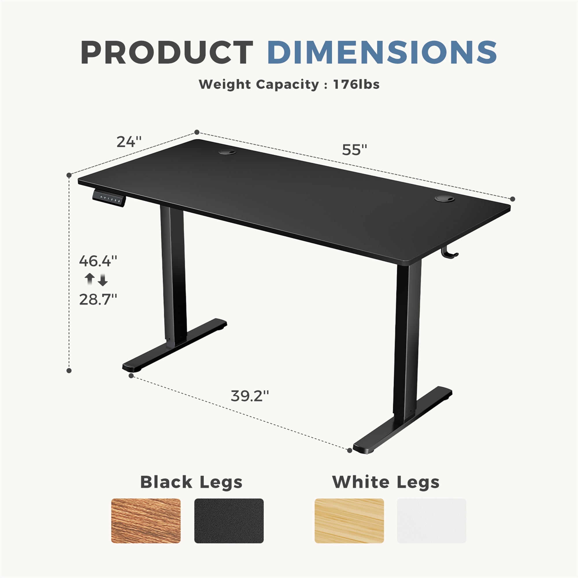 Aukfa 55" Electric Standing Desk, Adjustable Height Stand up Desk for Home Office, Black
