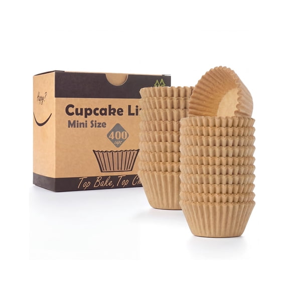 Mini cupcake liners, 400pcs natural parchment baking cups, non stick greaseproof muffin liners for mini muffin pan, cupcake pan, cookies, brownies, grade, brown