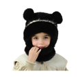 thumbnail image 3 of harmtty Children Hat with Face Guard Double Plush Ball Decor Solid Color Windproof Ear Protection Baby Hat Woolen Knitted Hat, 3 of 8