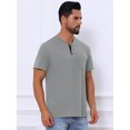 thumbnail image 4 of DARING DIVA Men's Casual Summer Short Sleeves Button Henley Basic Tee L Light Gray, 4 of 7
