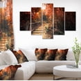 thumbnail image 1 of Escalier à Travers une Forêt Automnale Rouge - Impression sur Toile de Photographie de Paysage, 1 of 3
