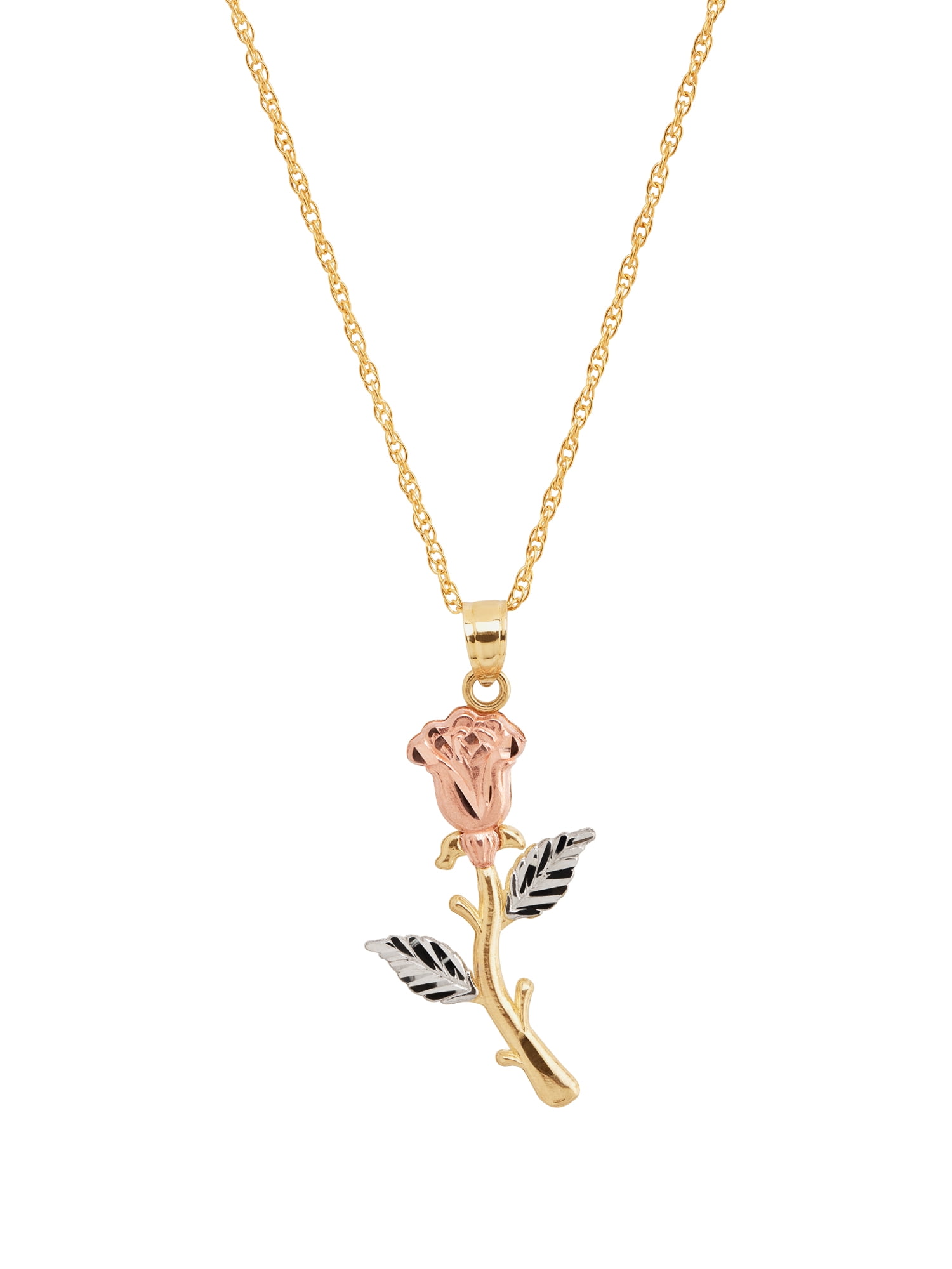 CaliRoseJewelry 10k Rose Stem Charm Pendant Necklace 