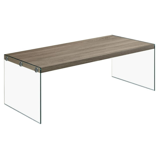 Monarch Specialties Coffee Table, Accent, Cocktail, Rectangular, Living Room, 44"l, Tempered Glass, Laminate, Brown, Clear, Contemporary, Modern