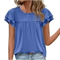 thumbnail image 1 of XMMSWDLA Tunique à Manches Courtes Imprimé Graphique Surdimensionné pour Femmes Col Rond Décontracté Épaules Tombantes T-Shirts Bleus Hauts d'Été pour Femmes, 1 of 8
