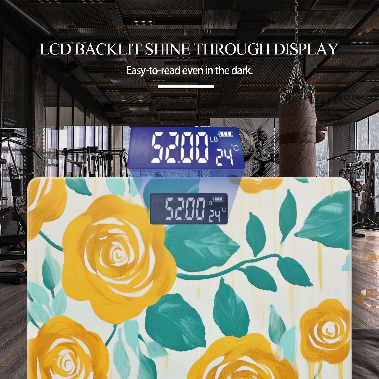 High Precision Body Weight Scale Smart Bathroom Scales with Large LCD Display(400lbs),Decorative for Bedroom-Roses In Vintage Floral Pattern Background