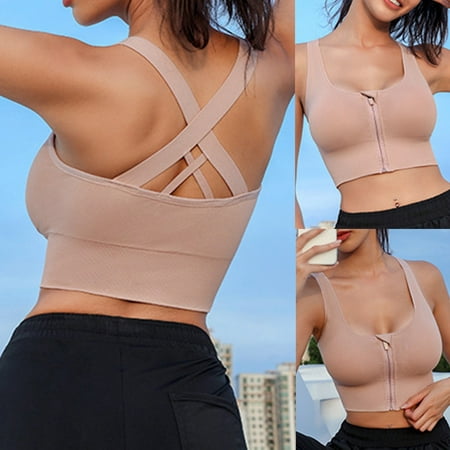 Aobny Everyday Bras for Women s Pink Workout Sport Underwear Nylon Seamless Zip Front Ladies Underwears 2025 XL