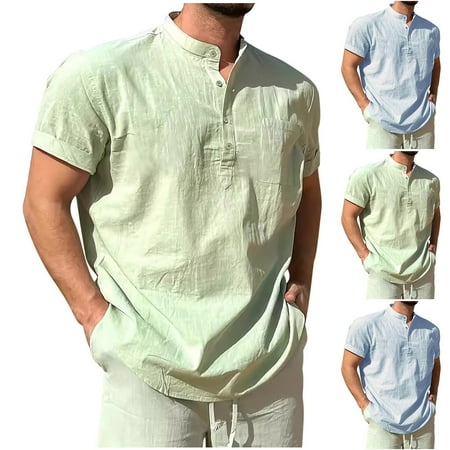 Men s Short Sleeve Stand Up Collar Shirt Top Tee Casual Loose Fit Button Down for Business Casual Office Work Daily Wear Vacation Outfits Classic Mens Apparel | Ihhxva Green L Men s Short Sleeve Stand Up Collar Shirt Top Tee Casual Loose Fit Button Down for Business Casual Office Work Daily Wear Vacation Outfits Classic Mens Apparel | Ihhxva Green L