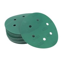 Unique Bargains Car Sanding Discs 6inch 6 Hole 320 Grit Abrasion Resistance | Round Hook and Loop Sandpaper Green 50 Pcs