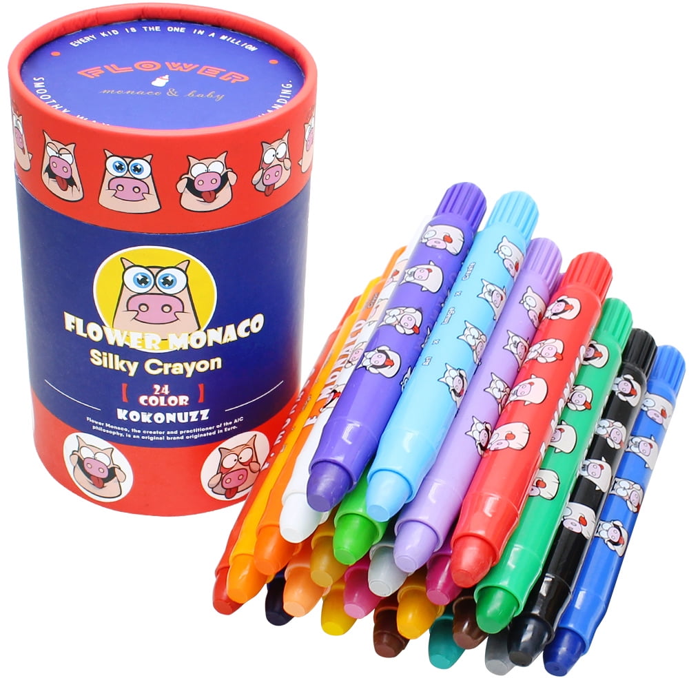 Washable Jumbo Crayons for Toddlers, 24 Colors Non Toxic Twistable Crayons  Set, Silky Bath Crayons for Babies and Kids 