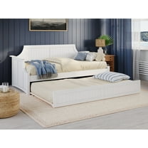 Twin Daybed with Trundle - Mid-Century Wood Daybed - White Finish - HomeStock
