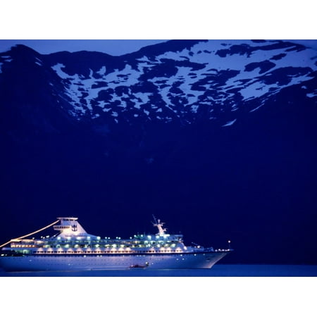 A Cruise Ship on Lynn Canal, Lit Up in the Early Evening, Alaska, Lynn Canal, USA Print Wall Art By Mark (Best Cruise Ship For Alaska)