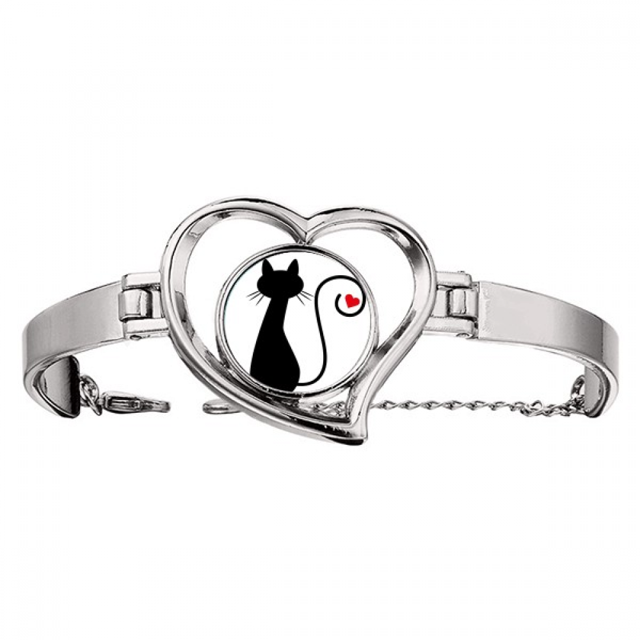 Corazón gato sentado sihouette animal Pulsera pulsera de joyería en forma de corazón Unbranded M
