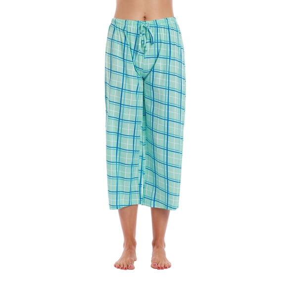 Just Love 100% Cotton Women's Capri Pajama Pants Sleepwear - Comfortable and Stylish. (Blue Plaid, Small)